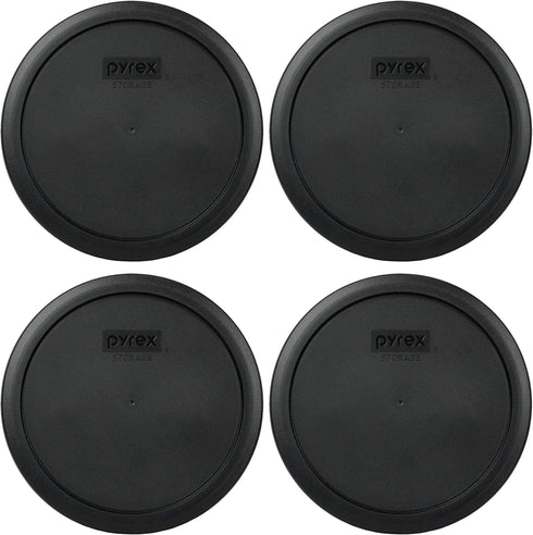 Pyrex 7402-PC 6/7 Cup Black Round Plastic Food Storage Lid, Made in USA - 4 Pack...